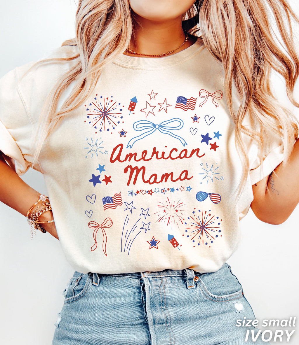 Comfort Colors 4th July Mom American Mama Coquette Bow Independence Day Patriotic Mom Tee July Fourth Mom (1)