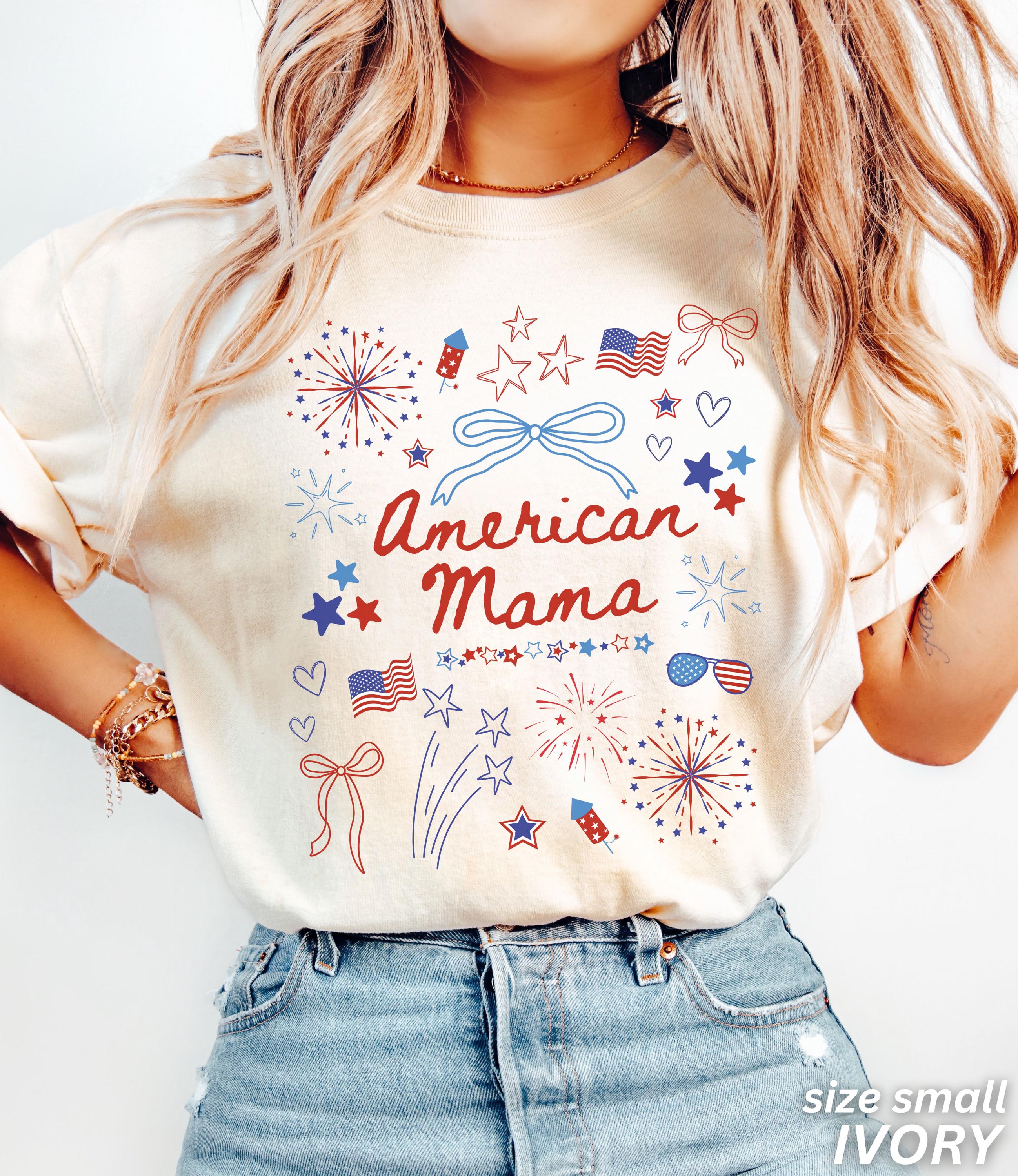 Comfort Colors 4th July Mom American Mama Coquette Bow Independence Day Patriotic Mom Tee July Fourth Mom (1)