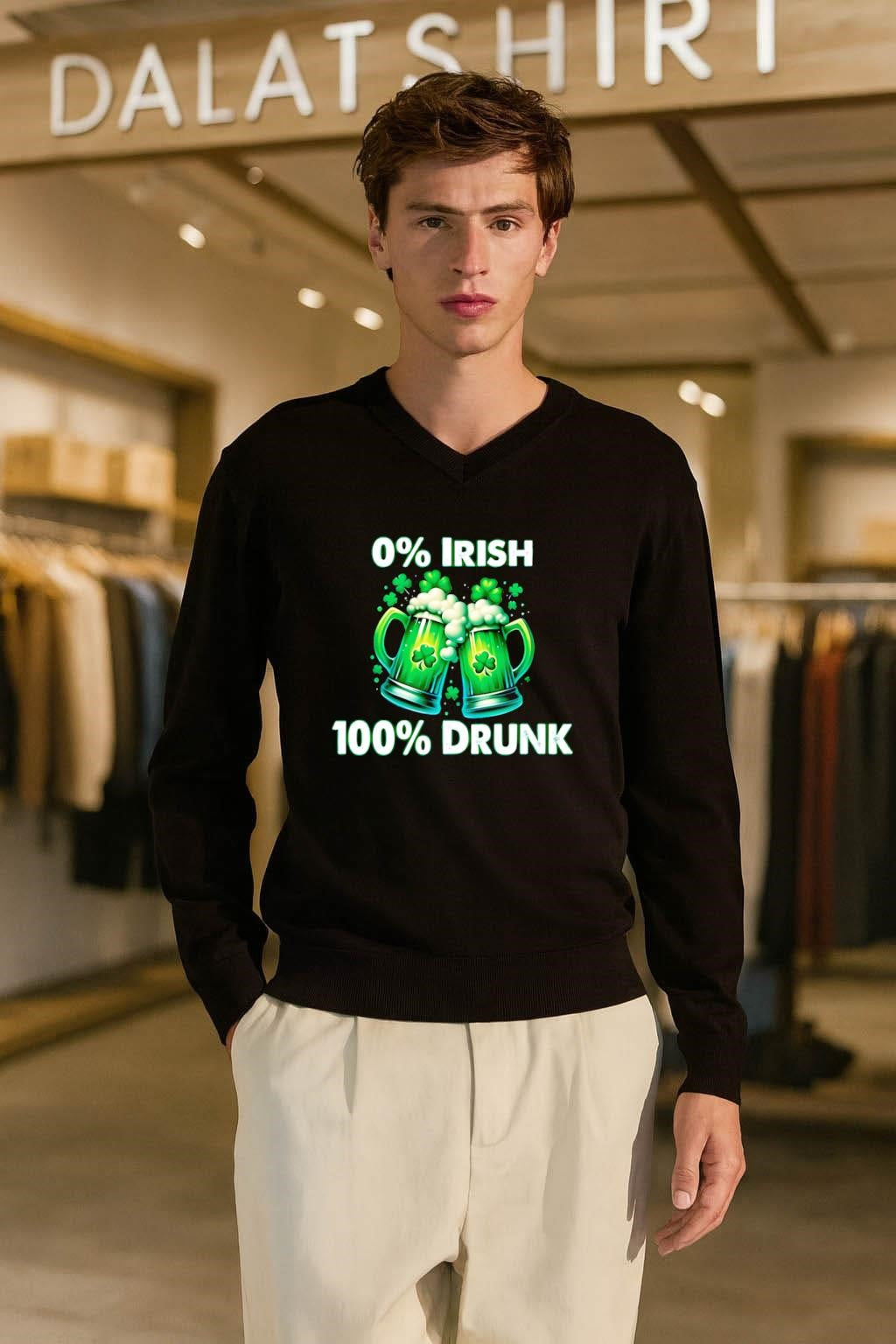 0% Irish 100% Drunk Green Beer Mugs Shamrocks shirt