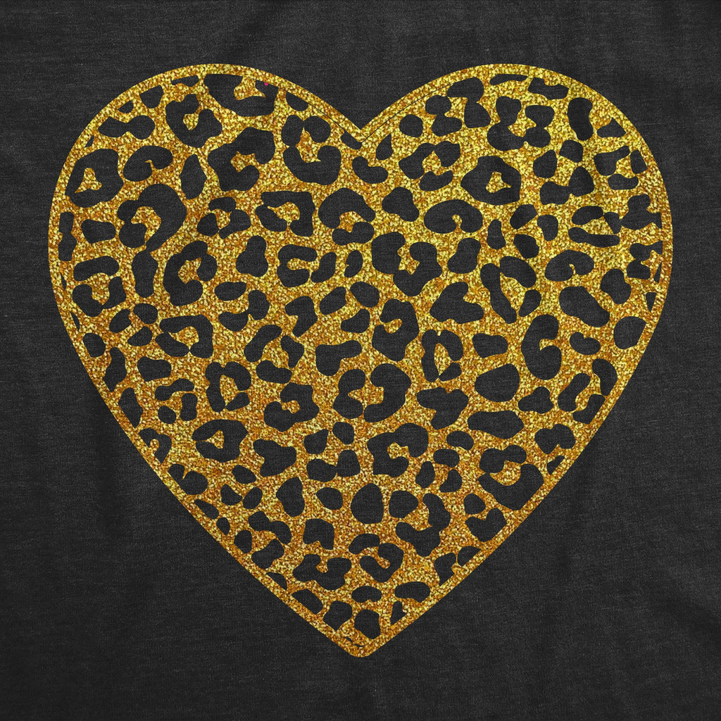 Gold Glitter Leopard Print Heart Women's T Shirt