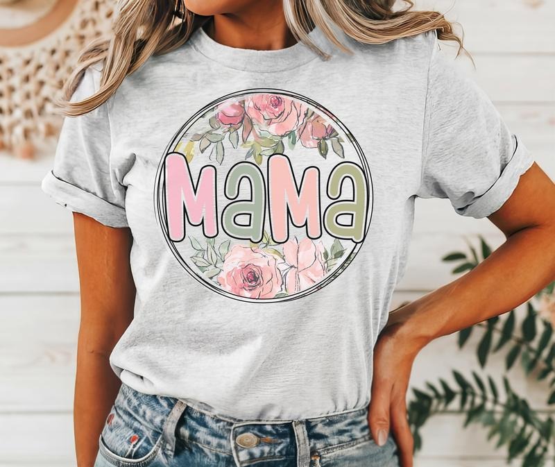 #036 - Mama Floral Flower - Print Unisex Crew neck Tee Shirt - Shirt