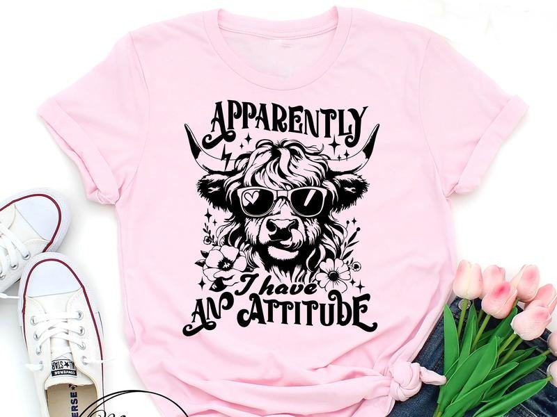 #061 - Apparently I Have an Attitude Cow -  - Print Unisex Crew neck Tee T-shirt - Shirt