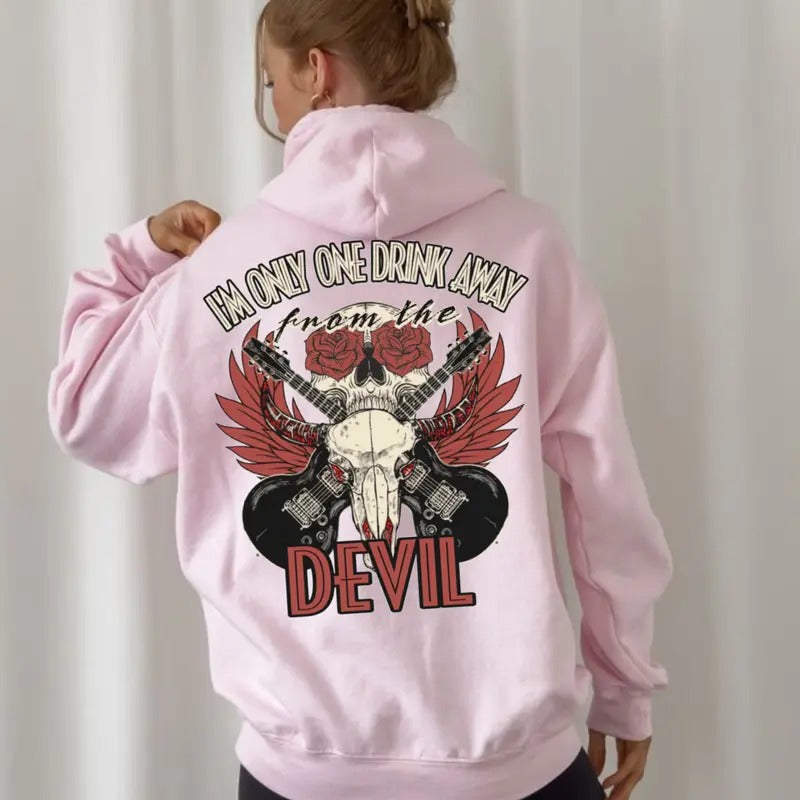 0ne Drink Away Hoodie On Back, Western Skull Hoodie, JeIIy  Tour RoII Concert Outfit, Unisex Long Sleeve Pullover Hoodie...
