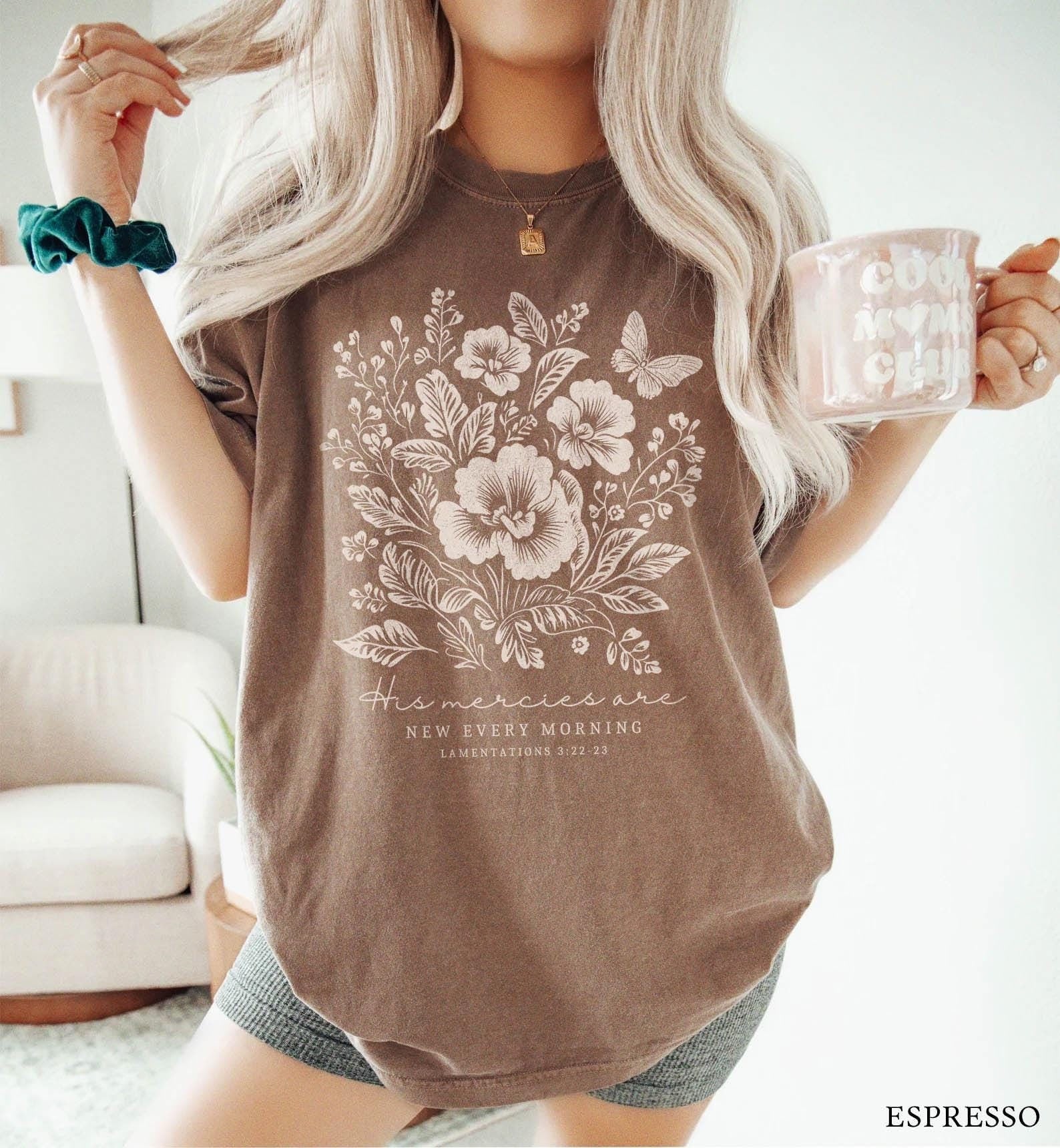 Boho Christian Faith Based Christianity Fall Flowers Comfort Colors Floral Christian Tee Jesus Loves God Good (2)