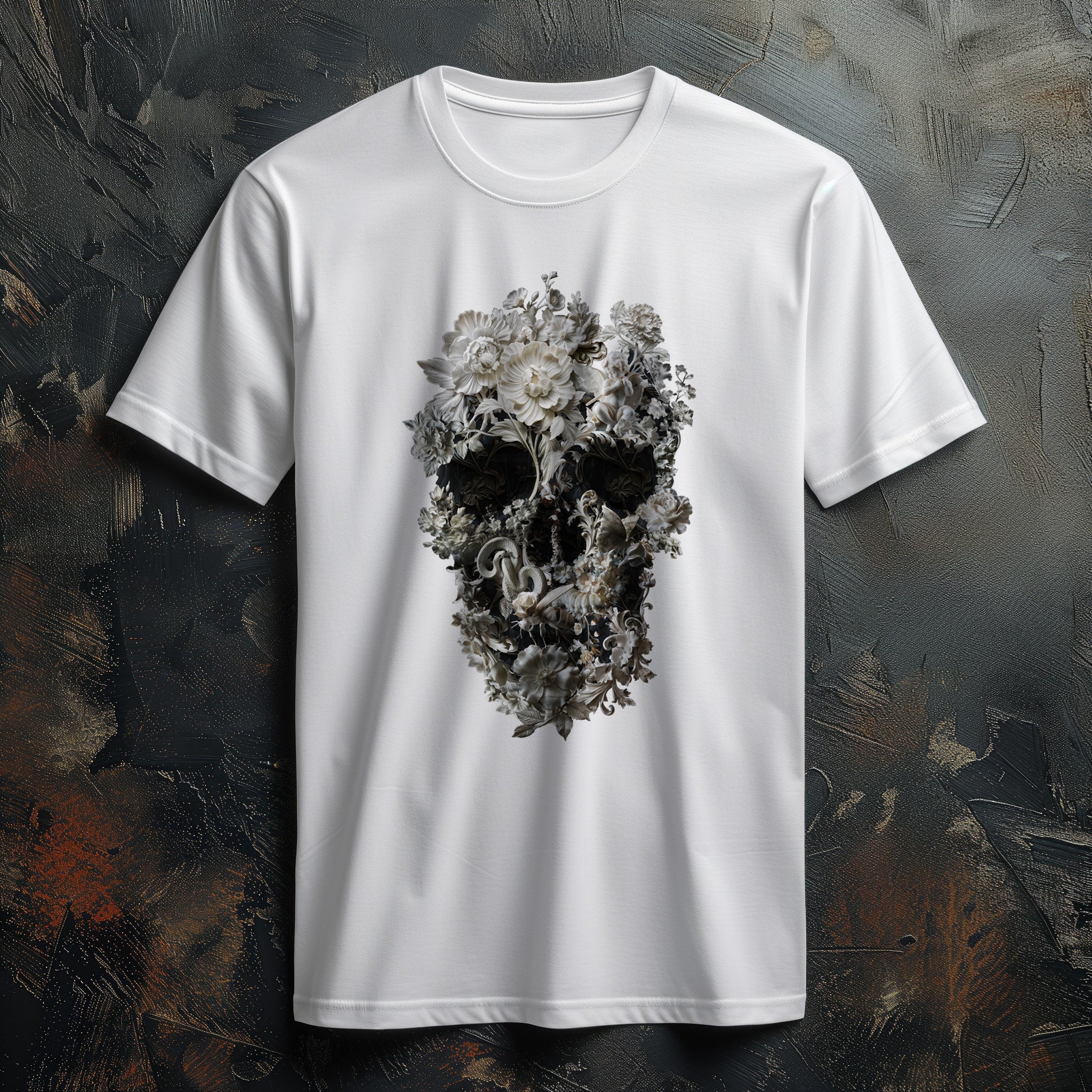 Floral Skull Bella Canvas Gothic Ar Unisex T-shirt, Sweatshirt, Hoodie (2)