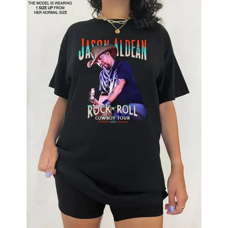 1 Sided Jason Rock N Roll Cowboy Tour 2022 PREMIUM T Shirt, Aldean Shirt, Country Music Tee,2022 Cowboy Tour Concert...