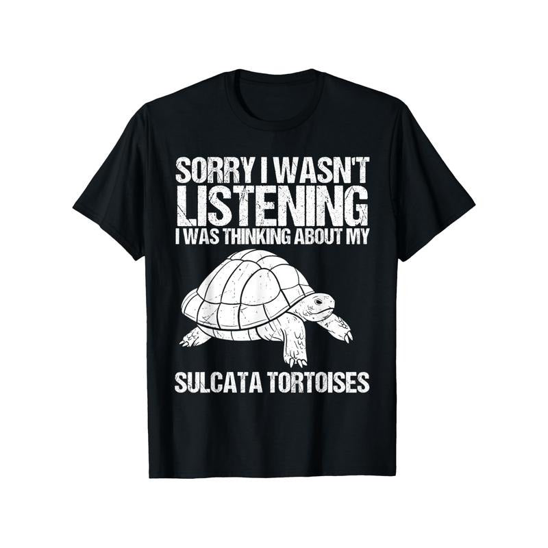 [1 T-Shirt Sulcata Tortoise-Themed] Sulcata Tortoise-Themed Cotton T-Shirt, Crew Neck, Slight Stretch, Printed Graphic...