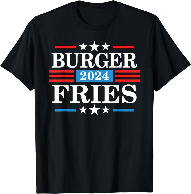 [100% Cotton] Burger Fries 2024 - Funny Presidency Election T-Shirt Hoodie, Sweatshirt | TeeBloomCo.com