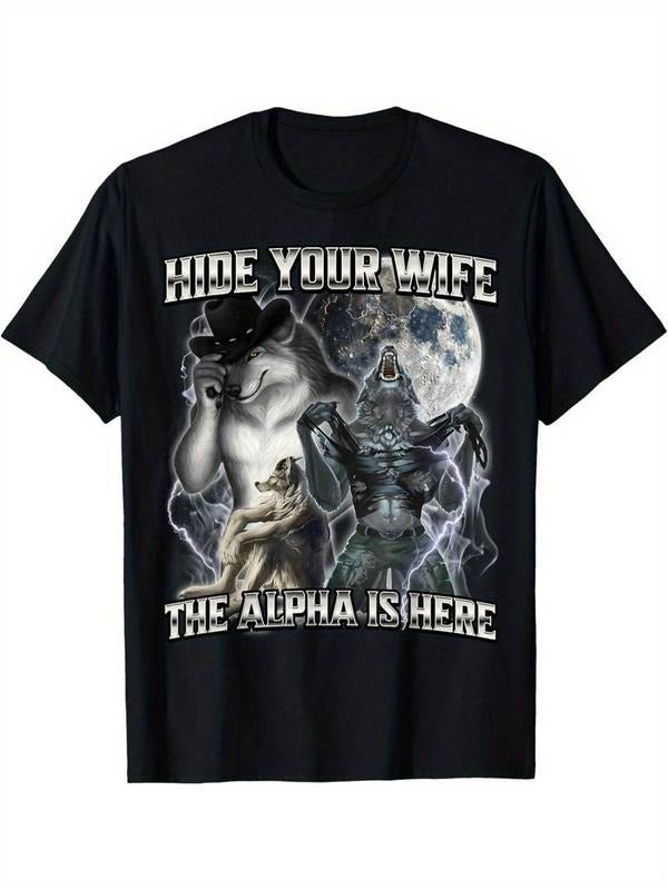 [100% Cotton] Comfortable breathable outdoor men's clothing quality materials, hide your wife, Alpha comes T-shirt...