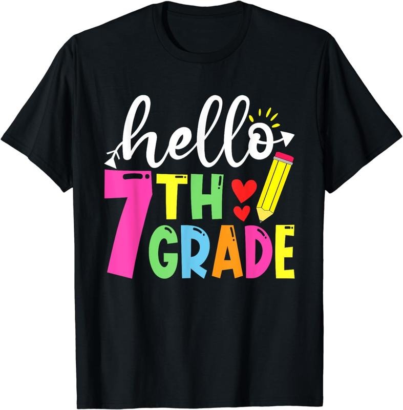[100% Cotton] Cute Hello Seventh Grade Outfit Happy Last Day Of School T-Shirt Hoodie, Sweatshirt | TeeBloomCo.com