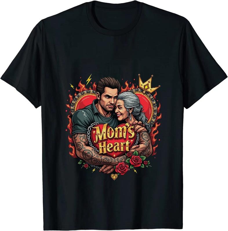 [100% Cotton] Heartwarming Mom And Son Love Floral Flame Design T-Shirt With Crown And Roses Hoodie, Sweatshirt
