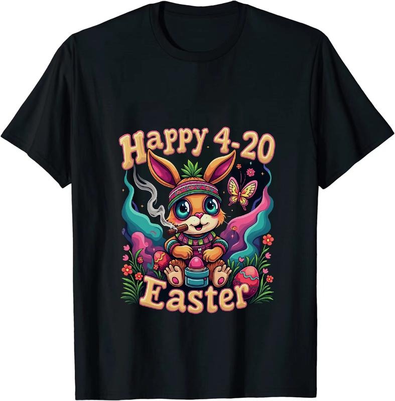 [100% Cotton] Lively Happy 4 - 20 Easter T - Shirt With Bunny And Decorative Fun Hoodie, Sweatshirt | TeeBloomCo.com