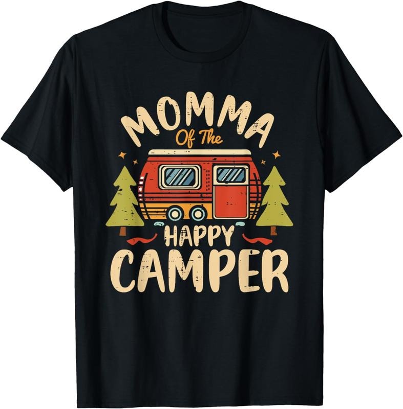 [100% Cotton] Momma of Happy Camper 1st Birthday Party Retro Momma T-Shirt Hoodie, Sweatshirt | TeeBloomCo.com