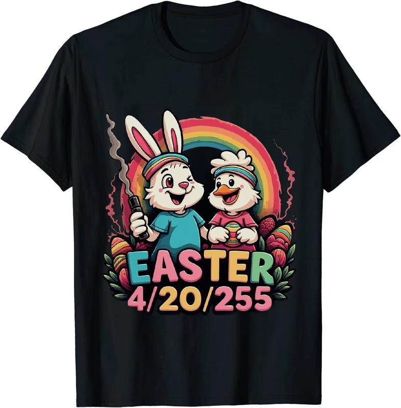 [100% Cotton] Regal Easter 4 20 25 Bunny T - Shirt With Duck And Rainbow Hoodie, Sweatshirt | TeeBloomCo.com