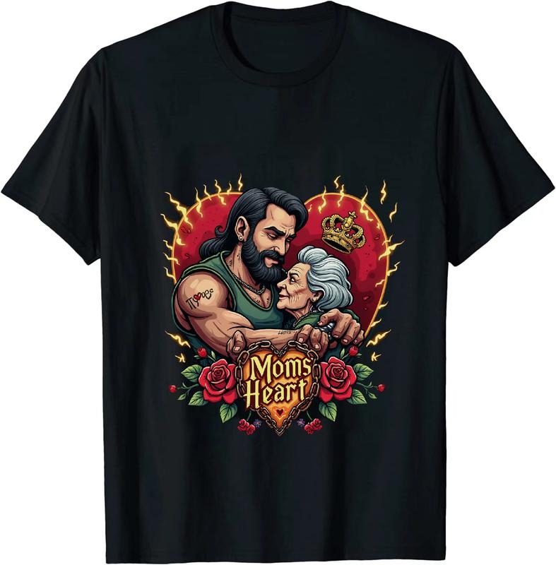 [100% Cotton] Romantic Couple With Crown And Flaming Heart Love Mom T-Shirt Design Hoodie, Sweatshirt | TeeBloomCo.com