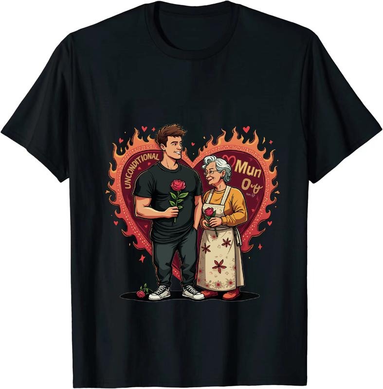 [100% Cotton] Unconditional Love Heart Flames Mum And Son Rose T-Shirt Design With Fiery Passion Hoodie, Sweatshirt
