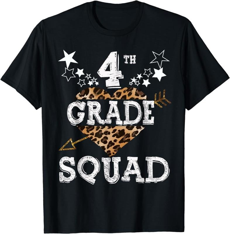 [100% Cotton]4th Grade Squad Star Team Leopard Teacher Crew Student T-Shirt Hoodie, Sweatshirt | TeeBloomCo.com