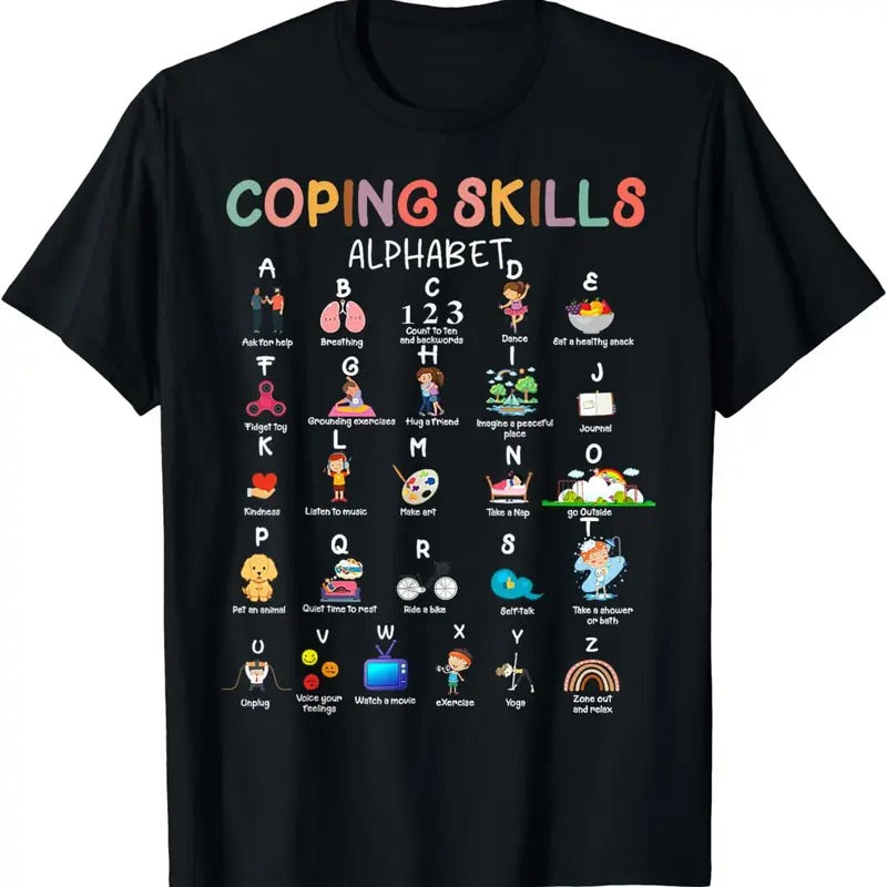 [100% Cotton]ABC Coping Skills Alphabet Self Care Mental Health Awareness T-Shirt Hoodie, Sweatshirt | TeeBloomCo.com