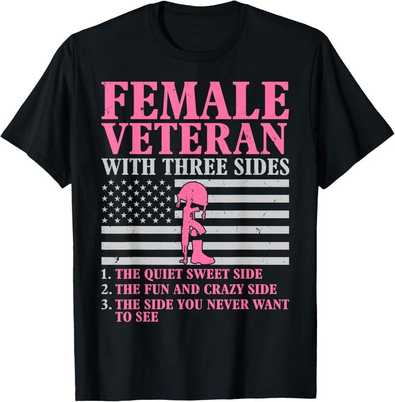 100% Cotton Female Veteran with Three Sides Women Veteran Mother Grandma T-Shirt Hoodie, Sweatshirt | TeeBloomCo.com
