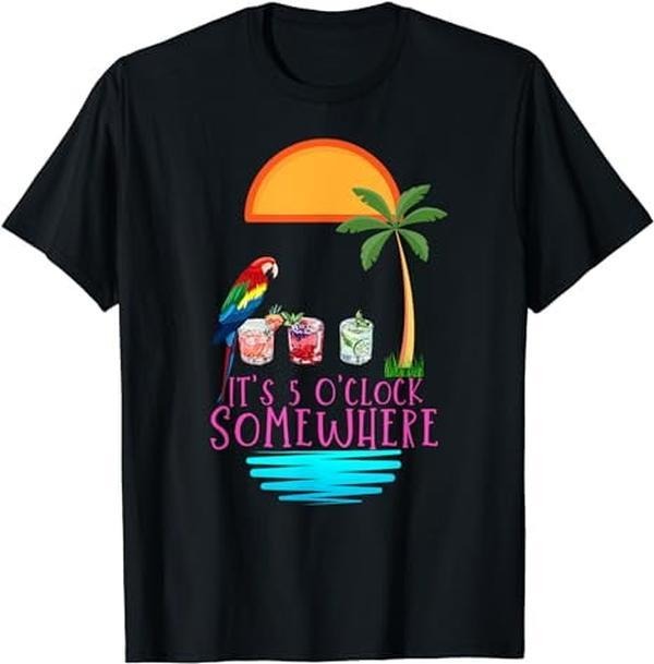 [100% Cotton]It's 5 O'clock Somewhere Parrot cocktail Lover Hello Summer T-Shirt Hoodie, Sweatshirt | TeeBloomCo.com