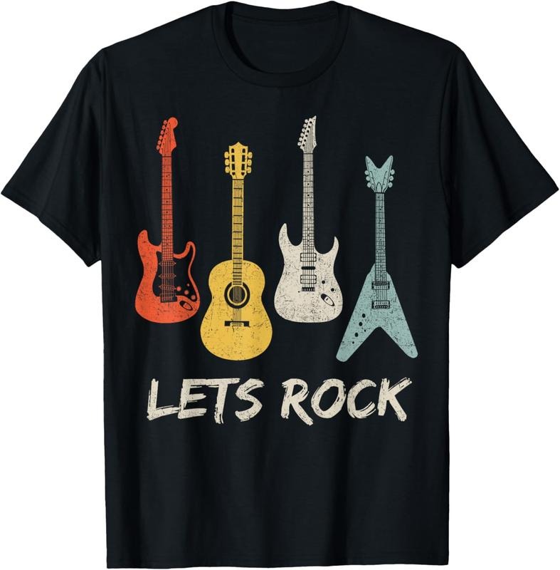 100% Cotton Lets Rock Rock n Roll Guitar Retro Gift Men Women T-Shirt Hoodie, Sweatshirt | TeeBloomCo.com