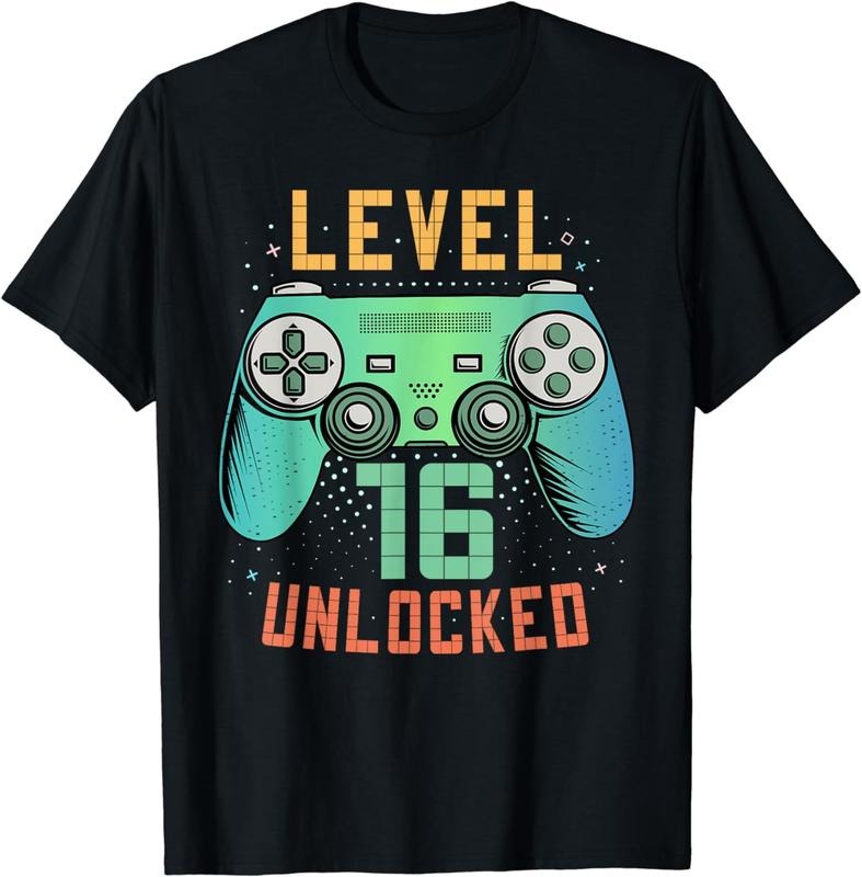 [100% Cotton]Level 16 Unlocked 16th Birthday Gamer Gifts 16 Year Old Boys T-Shirt Hoodie, Sweatshirt | TeeBloomCo.com