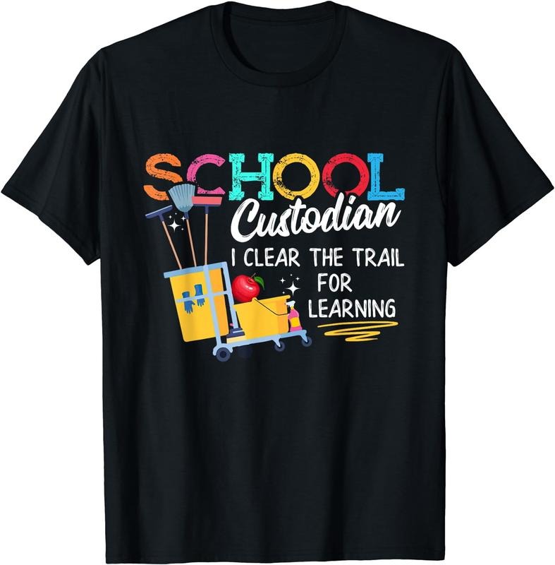 [100% Cotton]School Custodian Clear Trail Learning - Janitor Appreciation T-Shirt Hoodie, Sweatshirt | TeeBloomCo.com