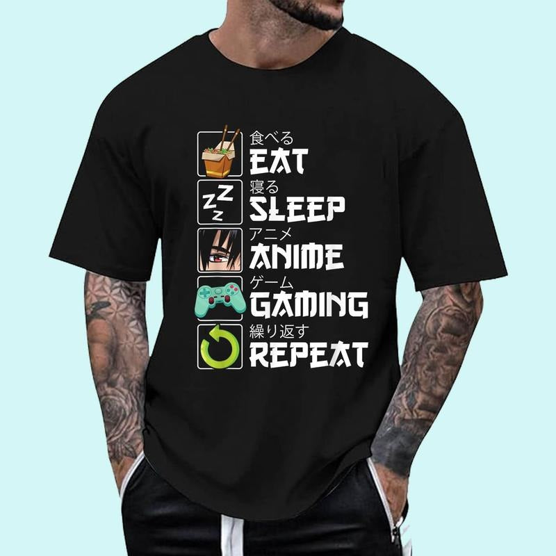 [100% Cotton Shirt] Eat Sleep Anime Gaming Repeat Kawaii Otaku Anime Manga Unisex T-Shirt Hoodie, Sweatshirt | TeeBloomCo.com