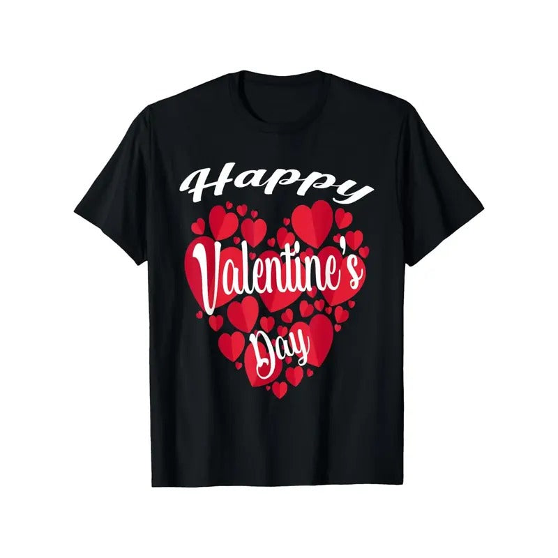 100% Cotton Single Side Printed Crew Neck Short Sleeve T-Shirt, Happy Valentines Day 2022 Couples Matching Red Hearts...
