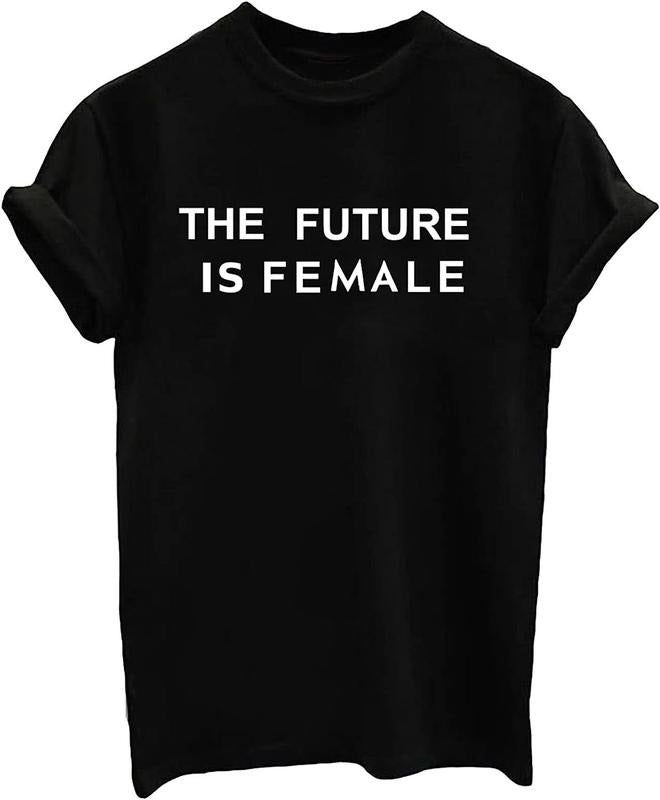 [100% Cotton]Women's Cute Text Graphic T Shirts Funny The Future Is Female Short Sleeve Tops Hoodie, Sweatshirt