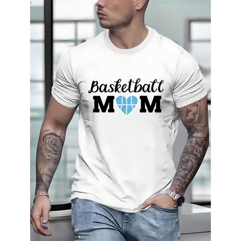 100% cotton T-shirt, Basketball Mom Print Tee Shirt, Tees For Men, Casual Short Sleeve T-shirt For Summer Made in USA...