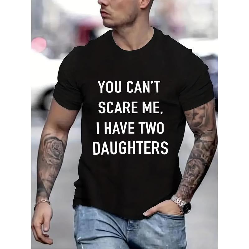 100% cotton T-shirt, Father's Day letter printed T-shirt men's casual style summer and autumn slightly elastic round neck...