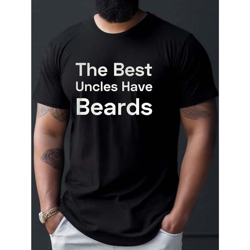 100% cotton T-shirt, THE BEST UNCLE HAVER BEARDS Letters Print Casual Crew Neck Short Sleeves For Men, Quick-drying Comfy...