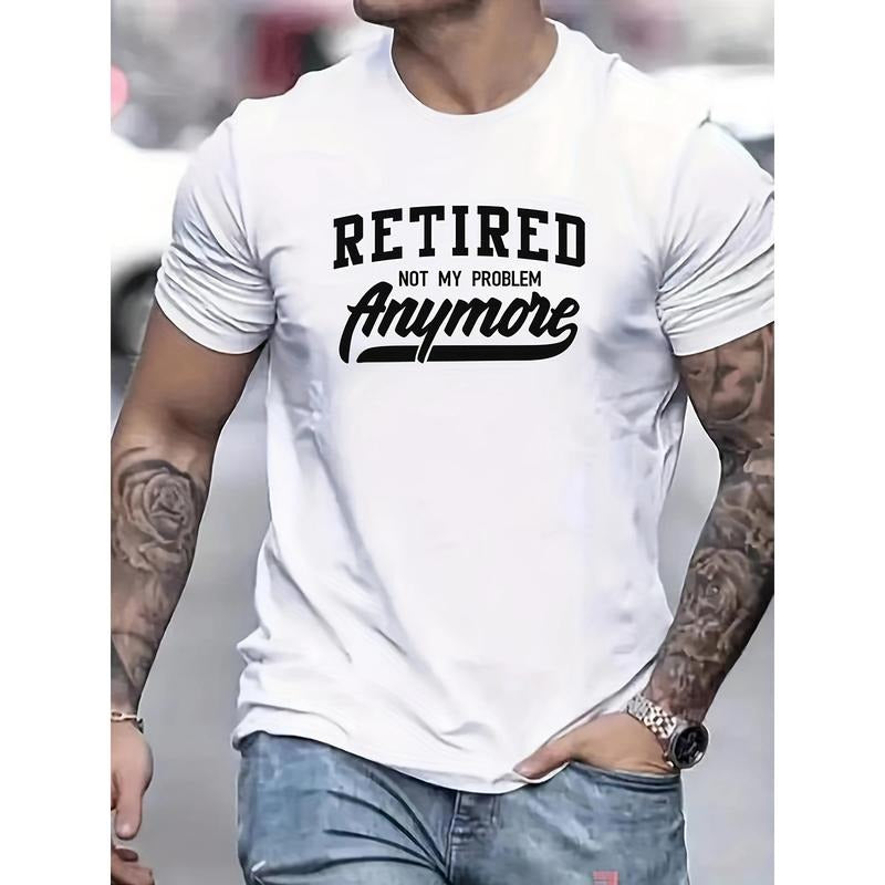 100% cotton T-shirt, men's contrasting color letter print "Retirement is no longer my problem" Crew collar and short...