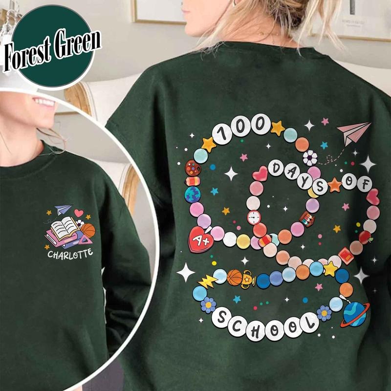100 Days of School Bracelet Sweatshirt, Personalized Celebrate 100th Day, Custom Funny Teacher Student Sweatshirt, Gift...