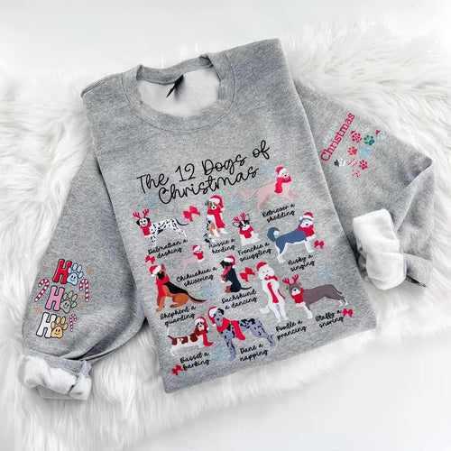 12 Dogs of Chritmas Holiday Sweatshirt or Hoodie with sleeve print Comfy Sublimation Tops Menswear Unisex Oversized...