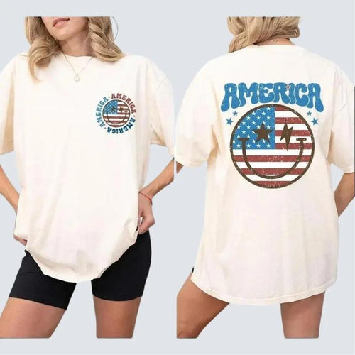 1776 America T-Shirt, 4th Of July Smiling Face Shirts, 4th Of July Tee, Fourth Of July Tee, Independence Day Shirt, Retro...