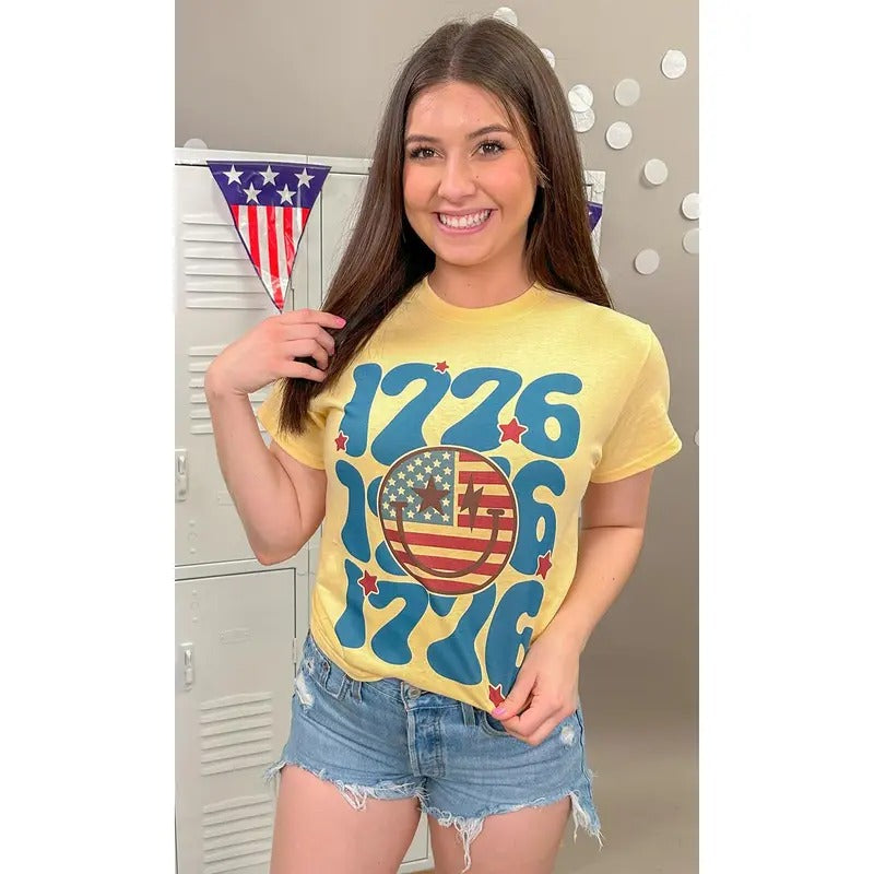 1776 Smiley Patriotic Graphic T-Shirt Hoodie, Sweatshirt | TeeBloomCo.com