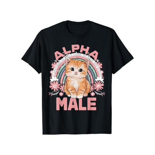 180g Pure Cotton Single-Sided Printed Round Neck T-Shirt Cat Alpha Male Watercolor Cute Cat Paint Colorful Cat Shirt Men...