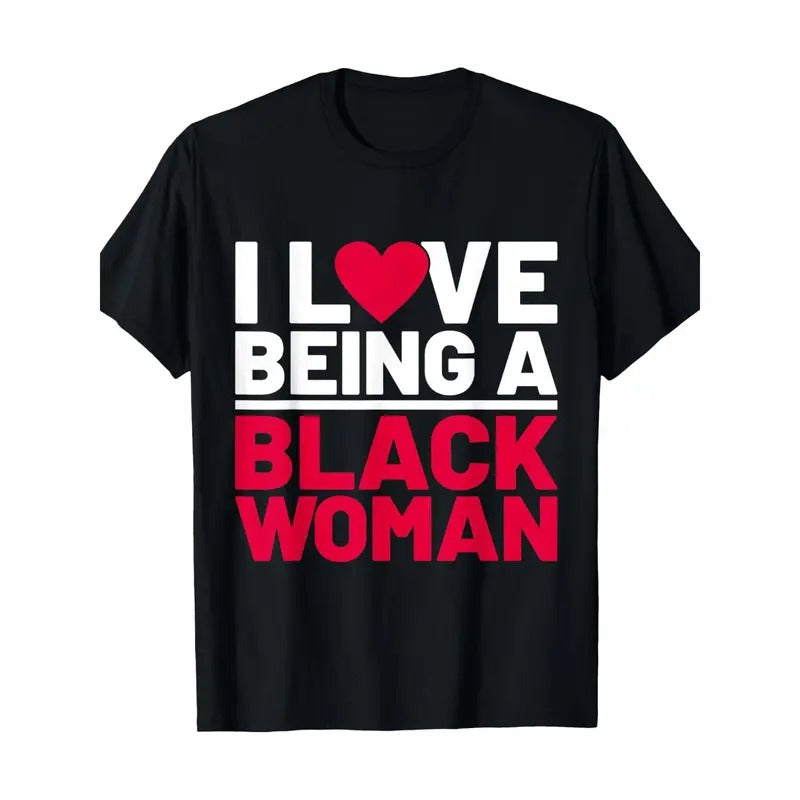 1pc Black Woman Pride T-Shirt- 100% Cotton, Short Sleeve, Round Neck, Casual Fit, Knit Fabric, Geometric Pattern, Unisex...