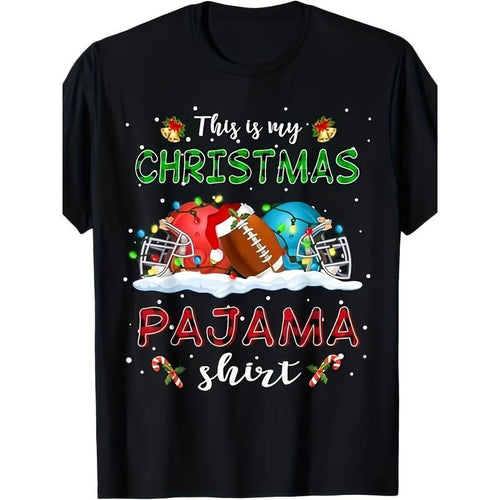 1pc Christmas Football Themed T-Shirt, 100% Cotton Crew Neck, Casual Loose Fit with Short Sleeves, All-Season Knit Fabric...