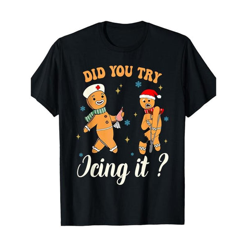 1pc Christmas Novelty T-Shirt, Men'S Casual Crew Neck Cotton Tee with Slight Stretch, Tropical Gingerbread Man Graphic,...