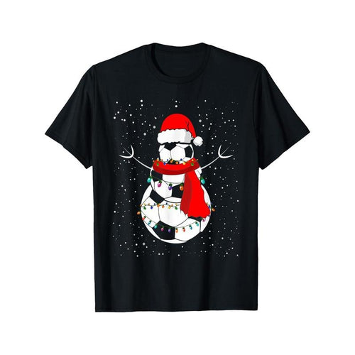 1pc Christmas Snowman Football Print T-Shirt, Cotton Crew Neck Casual Short Sleeve Tee, Slight Stretch Knit Fabric,...