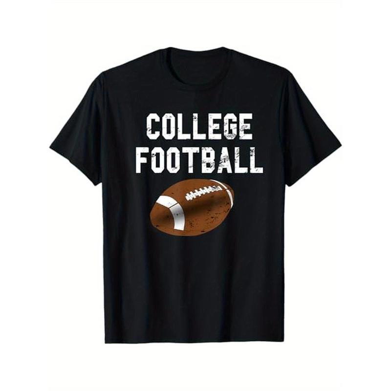 1pc College Football Print T-Shirt - 100% Cotton Crew Neck, Casual All-Season Knit Fabric Tee, Regular Fit Sports Fan...