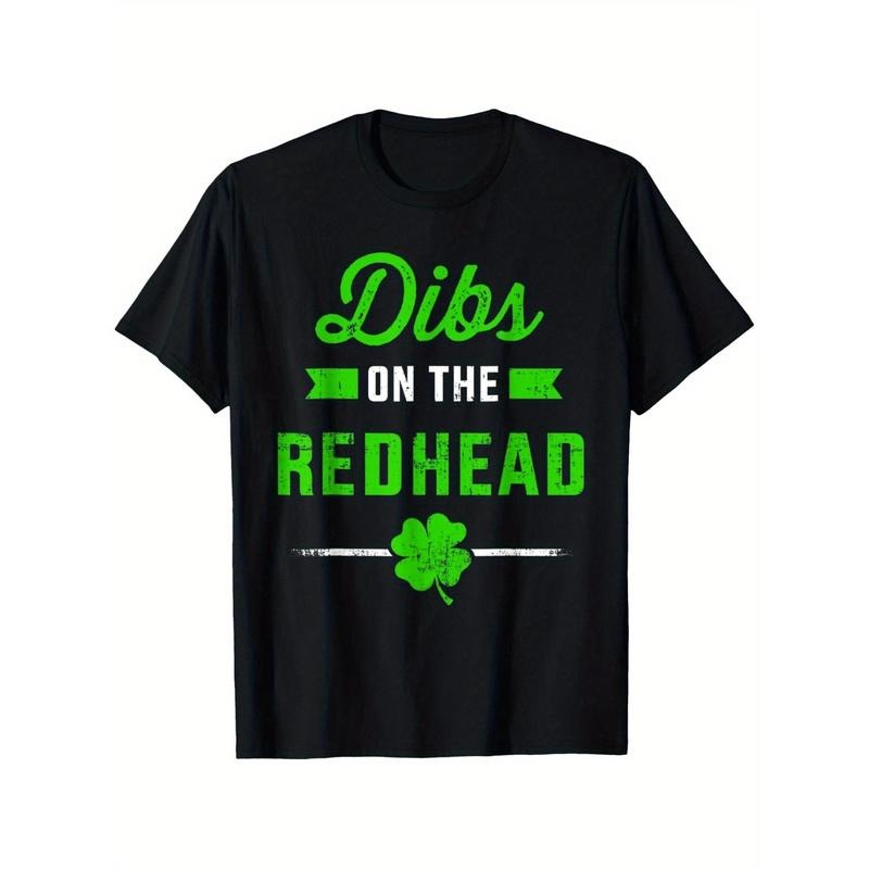 1pc Dibs on the Redhead St. Patrick's Day T-Shirt - 100% Cotton Crew Neck Short Sleeve Tee with Shamrock Print, Casual...