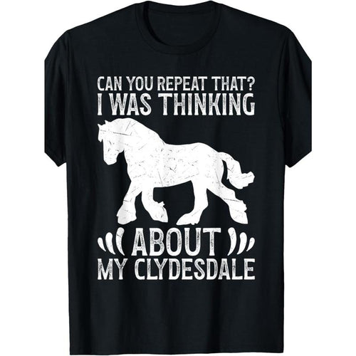 1pc EWH Men'S Casual Cotton T-Shirt with Clydesdale Horse Print, Round Neck, Loose Fit, Knitted Fabric, All-Season Adult...