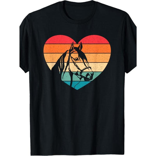 1pc EWH Men'S Casual Cotton T-Shirt with Retro Horse Heart Print, Knitted Fabric, Round Neck, Loose Fit, All-Season, for...