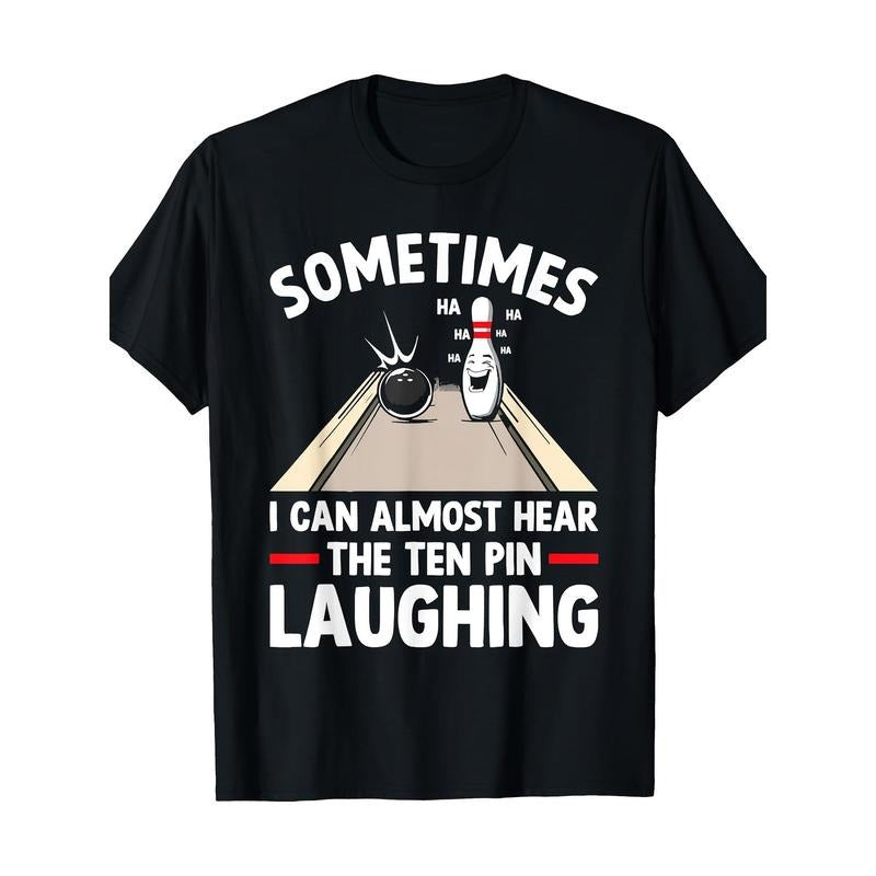 1pc Funny Bowling Graphic T-Shirt, 220g 100% Cotton Crew Neck, All-Season Casual Knit Fabric with Slight Stretch, Regular...