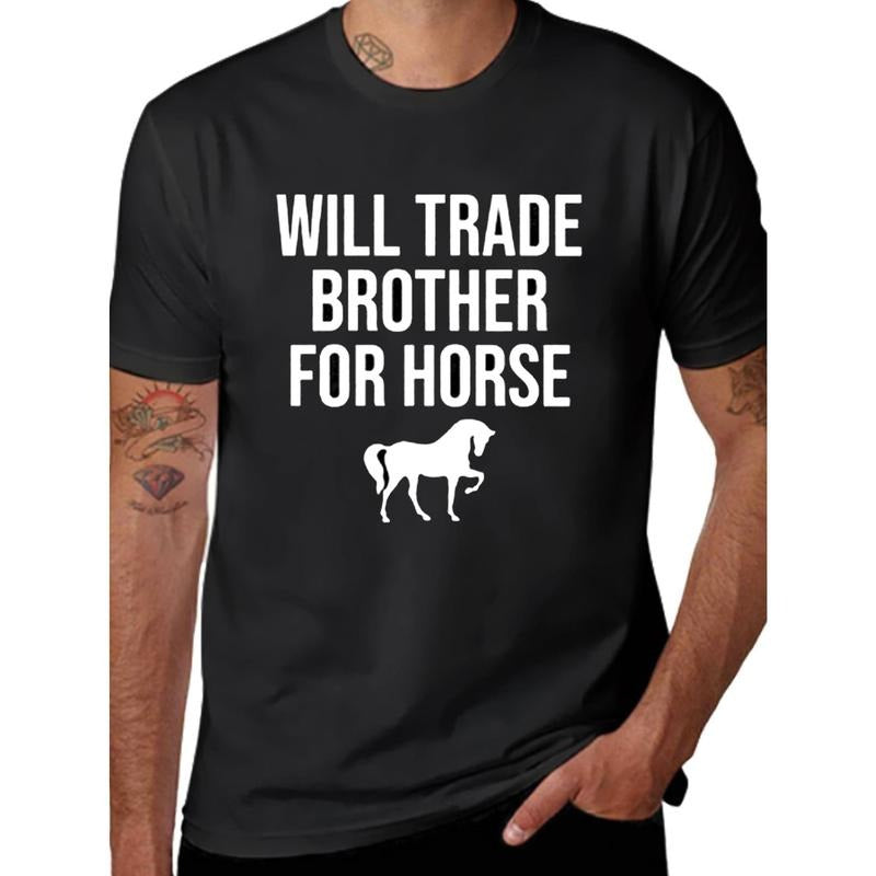 [1pc Horse Print Men'S Cotton T-shirt] Men'S Cotton T-Shirt with Horse Print, Boho Style, Regular Fit, Short Sleeve, Crew...