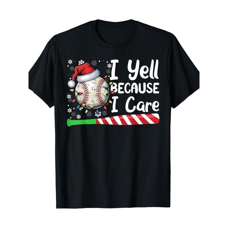 1pc Men'S Casual Christmas Baseball Bat & Candy Cane Print T-Shirt